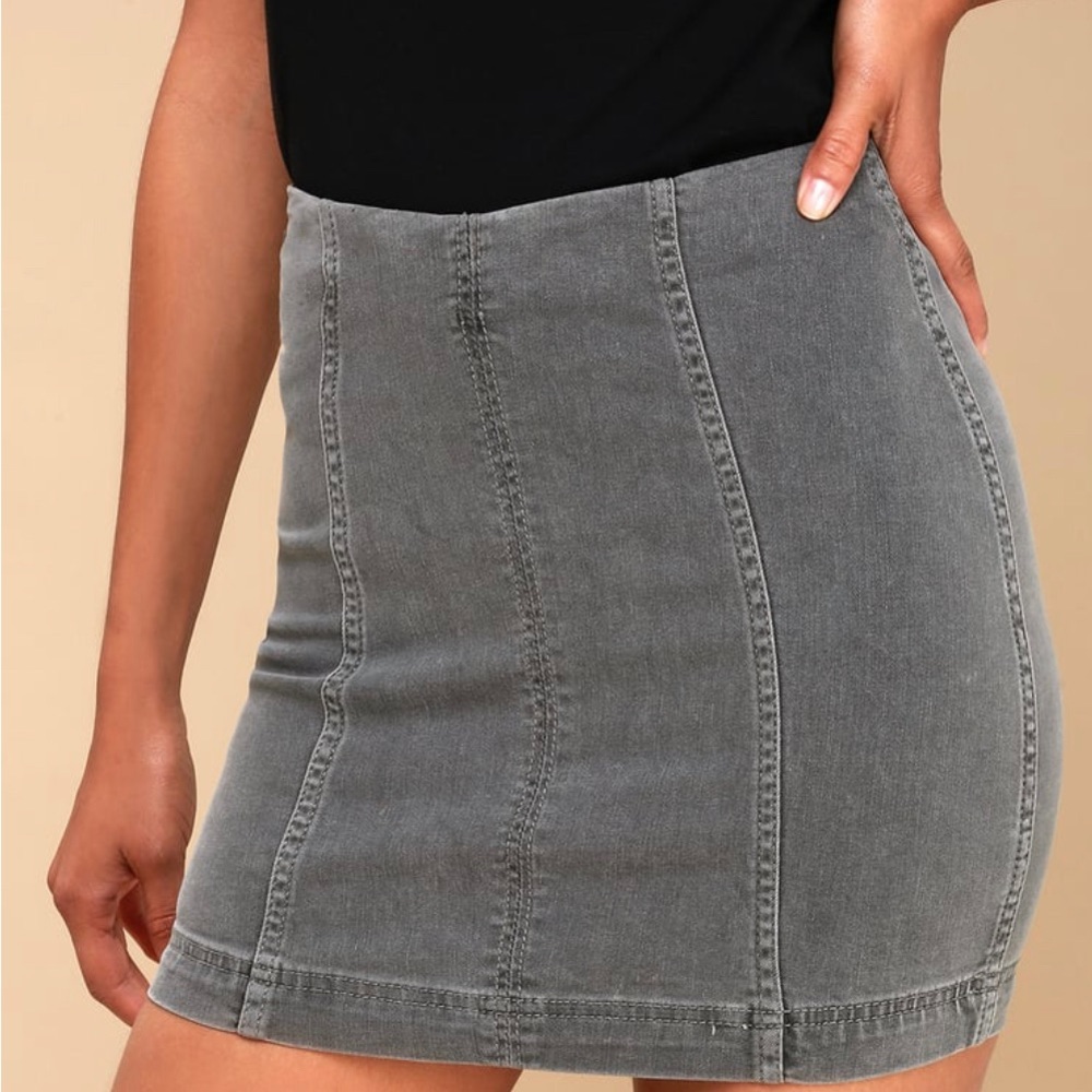Modern Femme Washed Grey Denim Mini Skirt